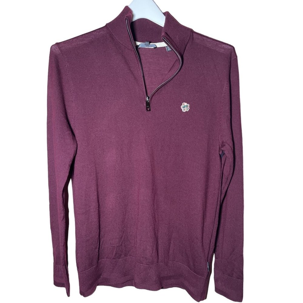 Ted Baker Mens Tooting Burnt Red Merino Wool Half Zip top